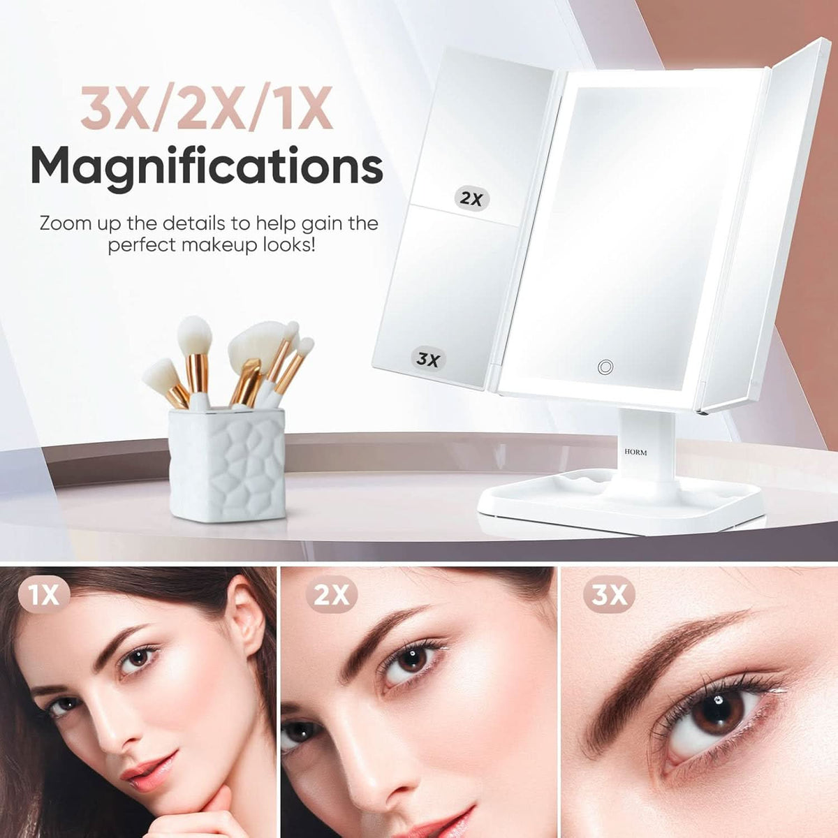 Faltbarer LED-Spiegel mit 3 Klappen für präzises Make-up 