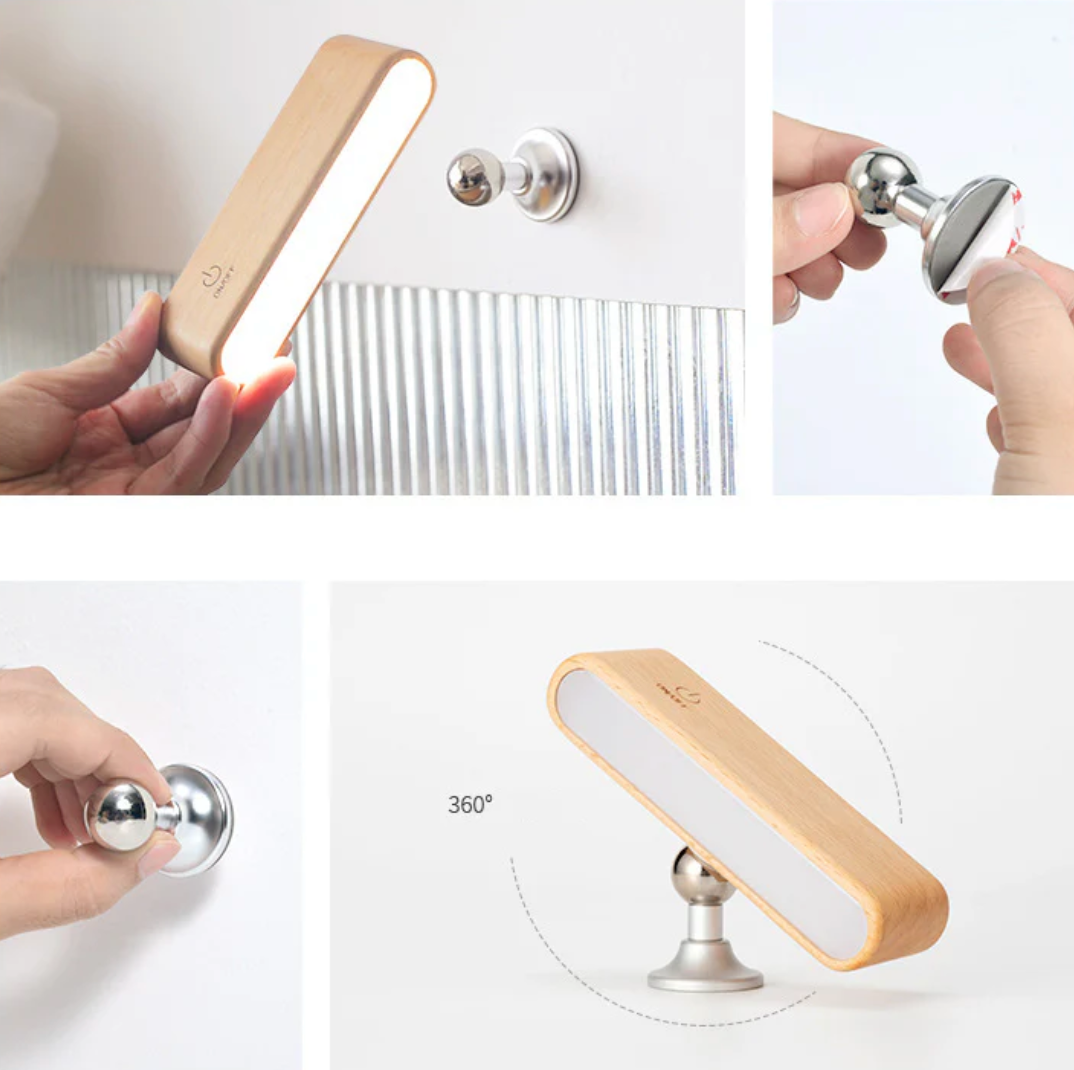 Massief houten bureau lamp met magnetische oplader 