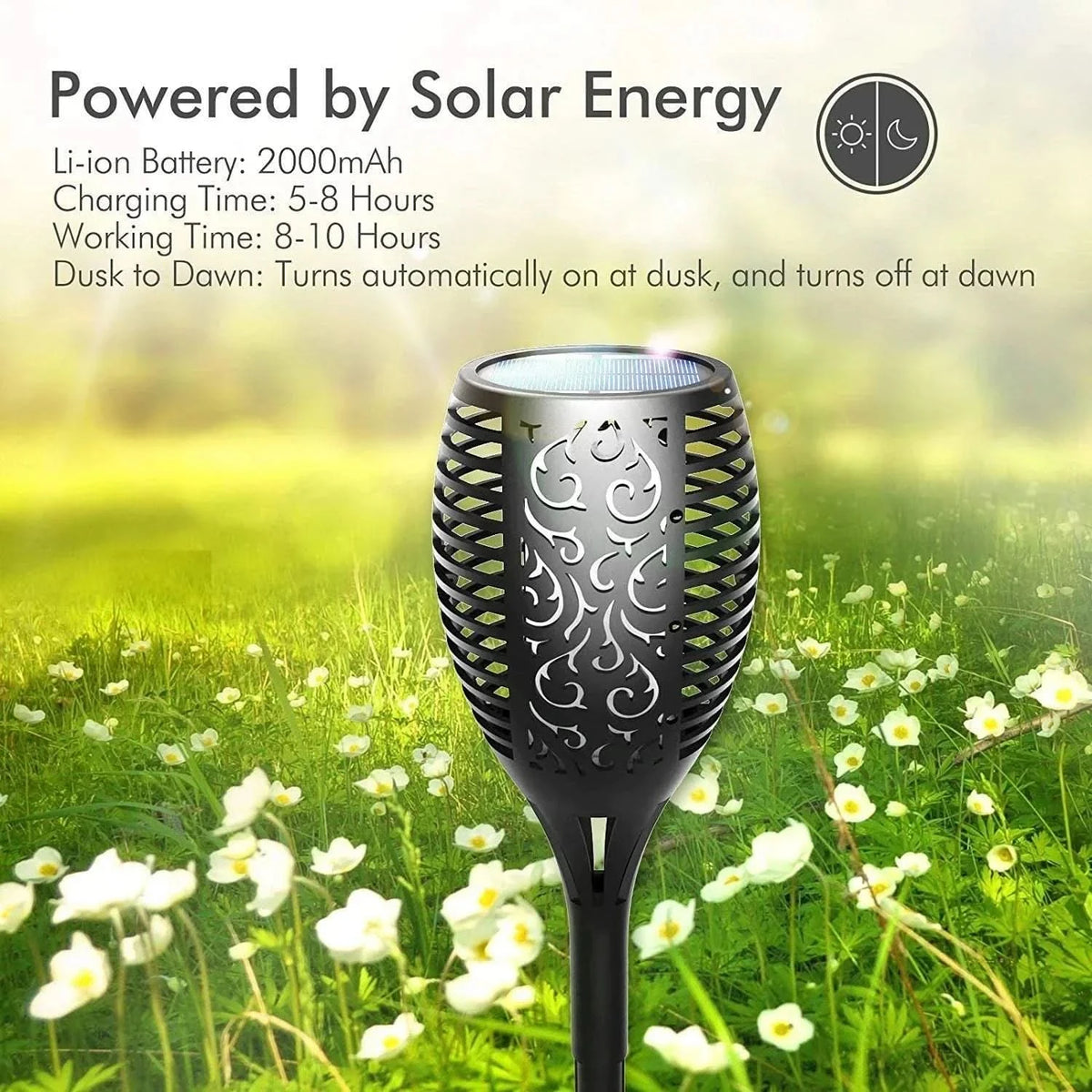 Lampa solarna LED – Realistyczny płomień bez ognia 
